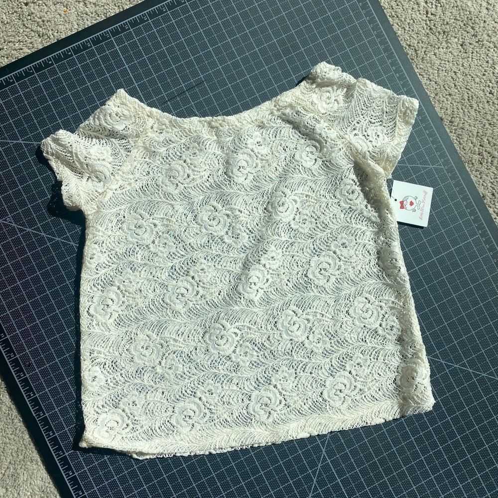 Little Miss Hot Stuff Cream Lace Crop Top Shirt